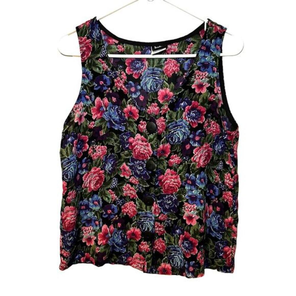 Vtg Floral Button‎ Front Top Judy Knapp Medium Summer Vacation Beachy Hawaiian